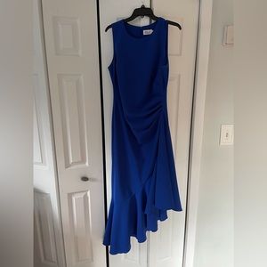 Royal blue evening gown asymmetrical